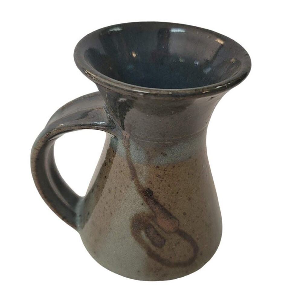 Handmade Art Pottery Clay Blue Glazed Coffee Tea Mug Cup Handle
